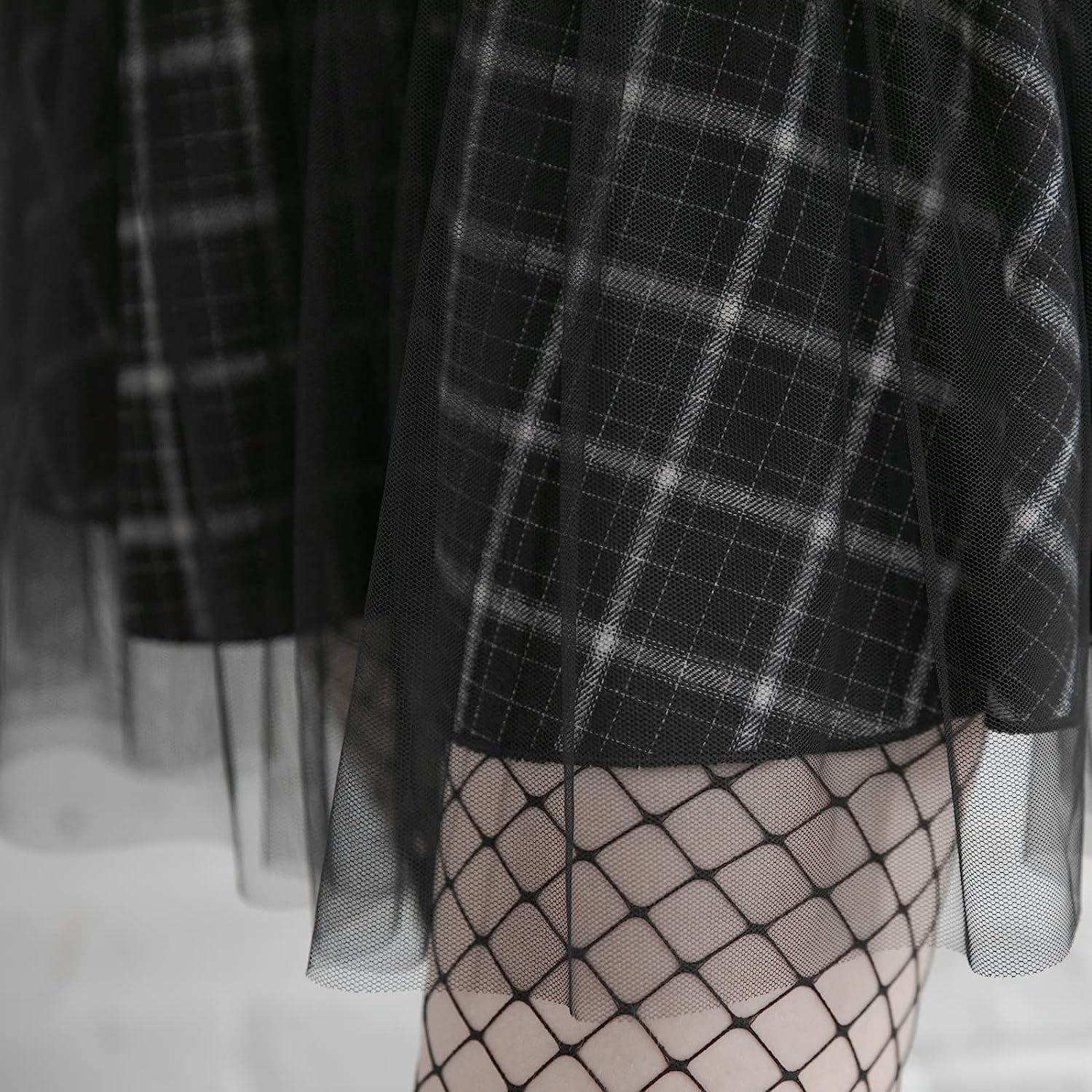 PUNK RAVE DAILY Women Gothic Skirts Women Goth Mini Plaid Skirt with Tulle Punk Dunk High Waist A-Line Party Skirt - Image 4